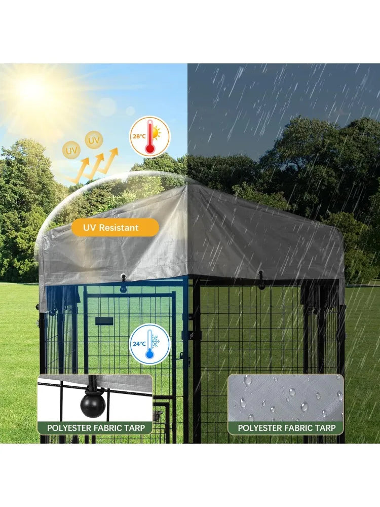 Outdoor  Kennel with Roof,  Kennel Outside with 2  Bowls, Large  Houses Pen Dogs Run Enclosure with Secure L