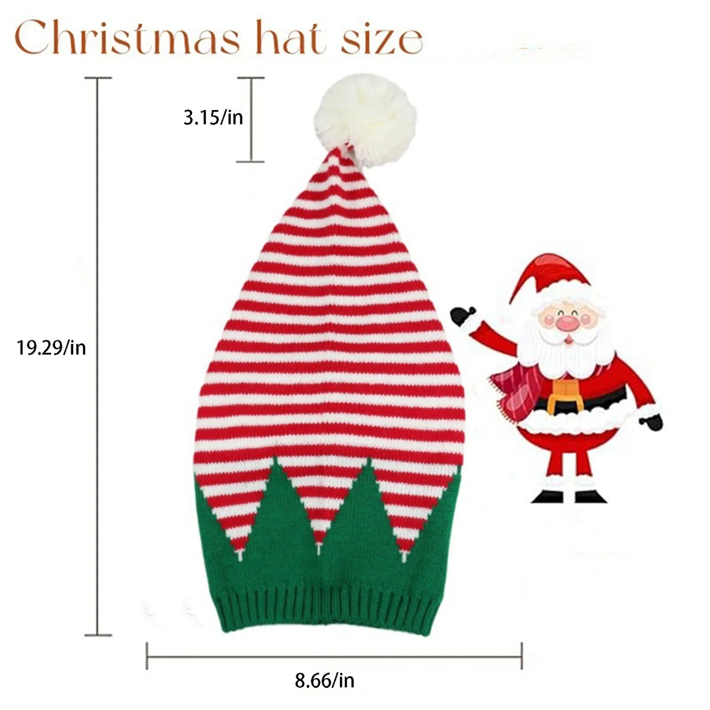 Adult Christmas Knitted Hat Elf Santa Beanies Santa Claus Red Green Striped Knitted Crochet Hat Merry Christmas Happy New Year