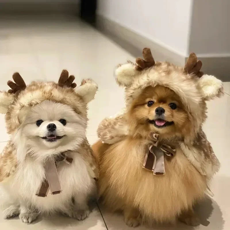 Pet Christmas Apparel Elk Cloak Dog Cat Warm Clothing Easy To Wear Clothes Hat Decorate Puppy Kitten Cape Pets Dress Up Winter