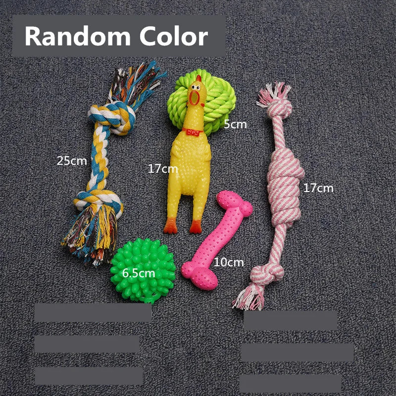 New Dog Toys Pet Ball Bone Rope Squeaky Plush Toys Kit Puppy Interactive Molar Chewing Toy for Small Large Dogs Pug Supplies