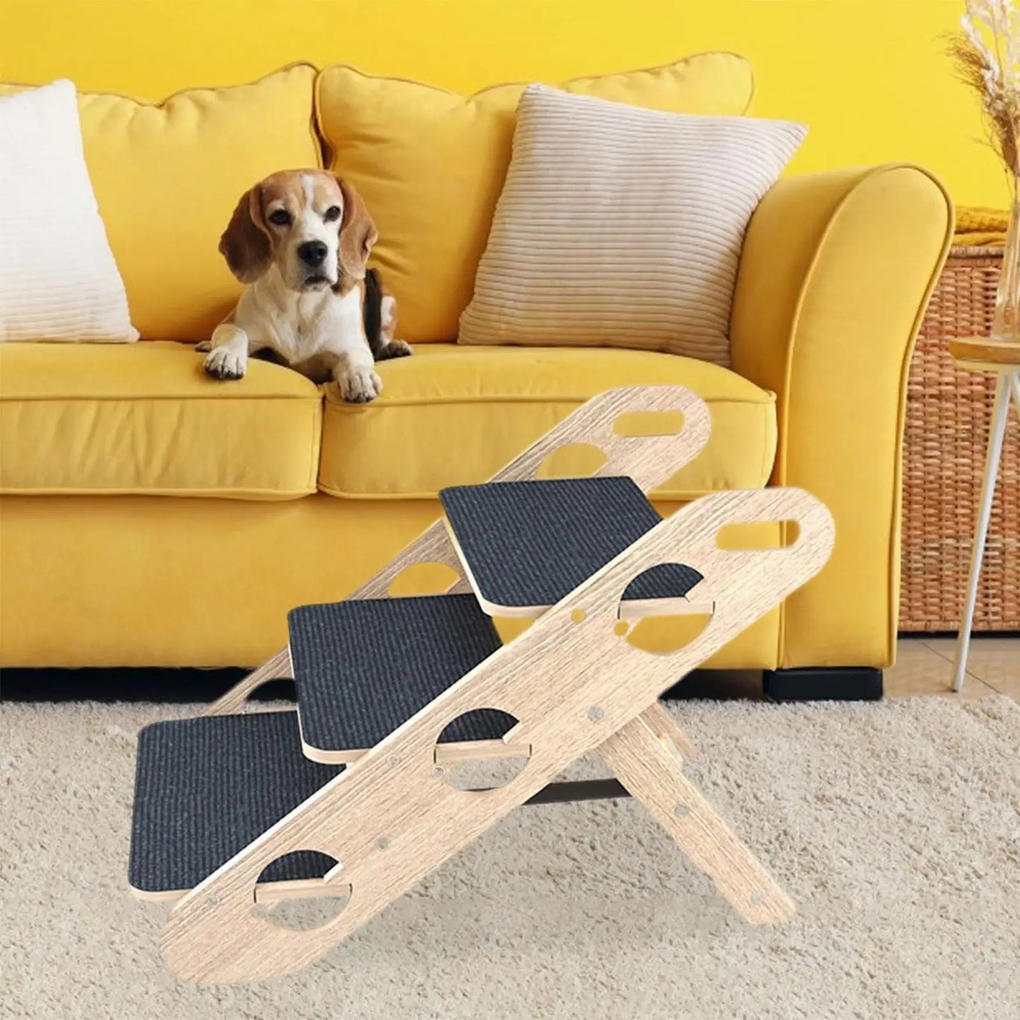 Wood Dog Stairs Foldable High Bed Climbing Non Slip Comfortable Pet Steps Indoor for Indoor Use Cats Sofa Puppy Small Pets