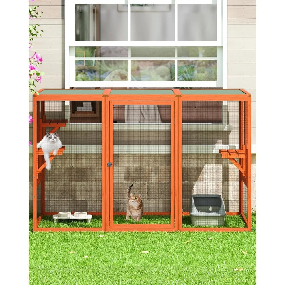 Cat Catio, 71 Outdoor Cat Enclosure, Weatherproof, Large Cat House Window Access, Outside Catico for Apartment Balcony, Cateo wi