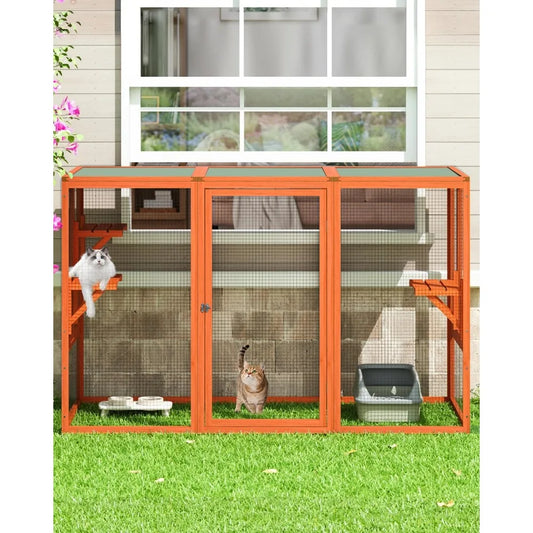 Cat Catio, 71 Outdoor Cat Enclosure, Weatherproof, Large Cat House Window Access, Outside Catico for Apartment Balcony, Cateo wi