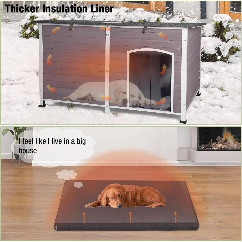 59.1" Extra Large Dog House Outdoor Insulated for Winter with Durable Metal Fame, Grey