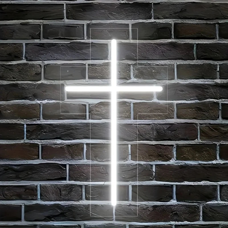 Jesus Cross Neon Sign, White Wall Decor, Christmas New Year Wedding Birthday Party Sign, Halloween, Easter Decor