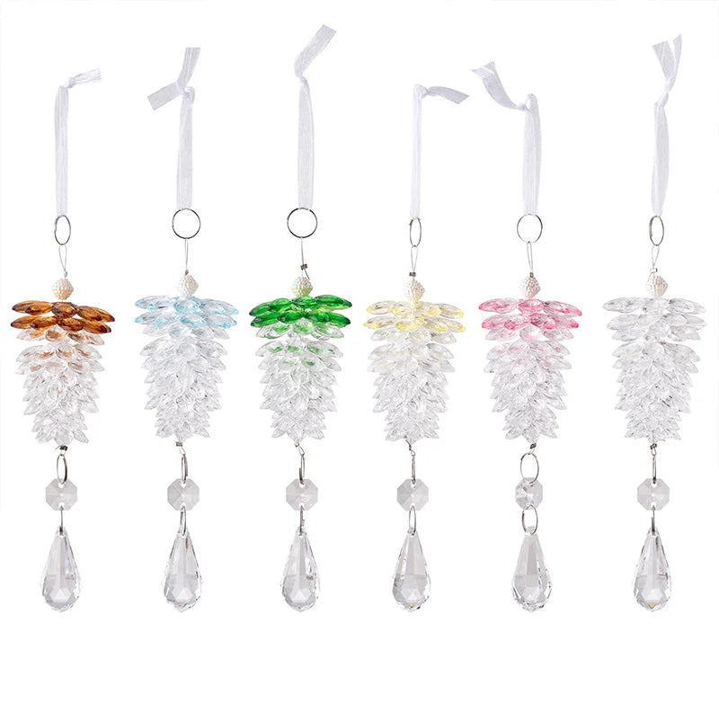 6pcs Christmas Pinecone Ornaments Acrylic Crystal Pine Cones Hanging Decor Christmas Tree Ornaments for Xmas New Year Holiday