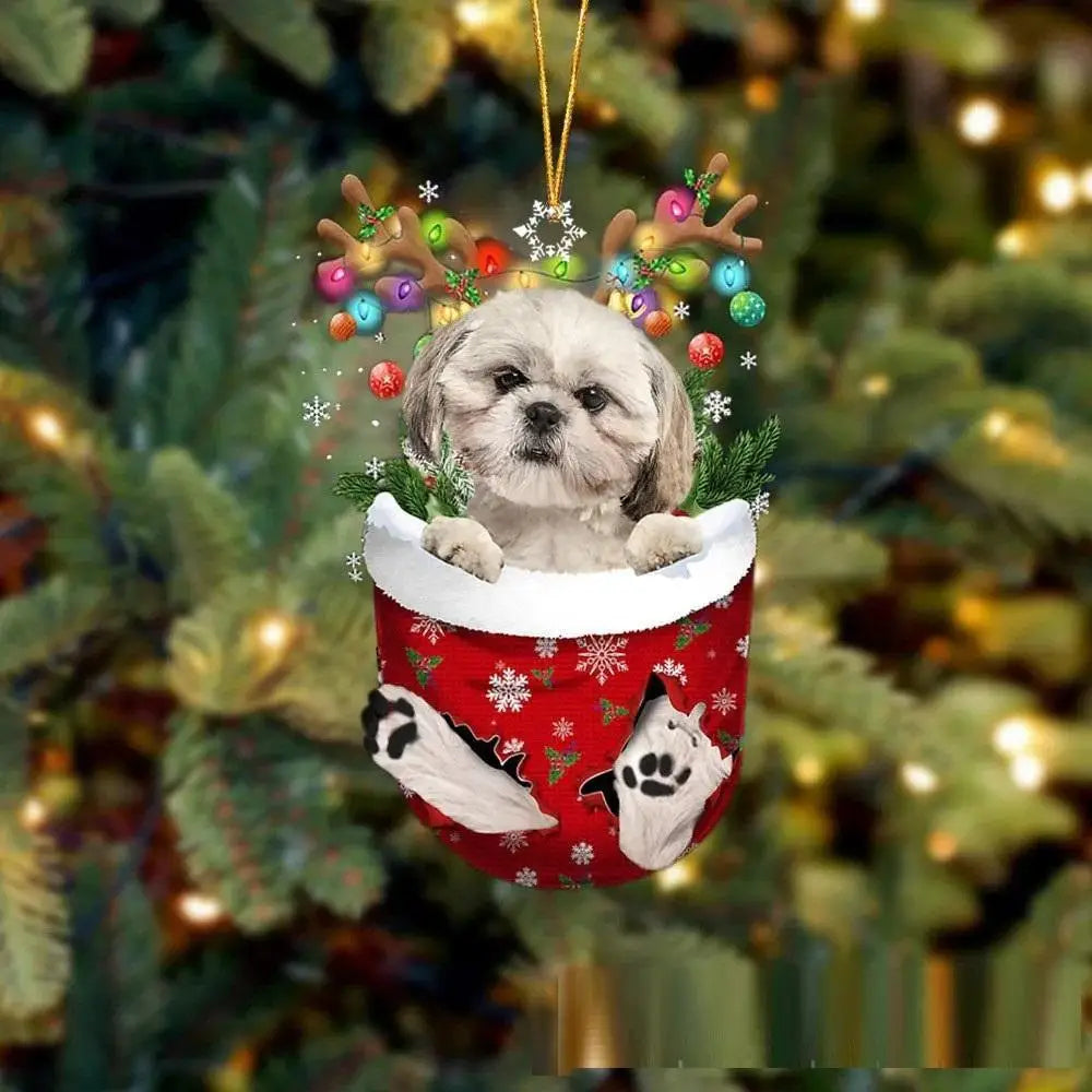 Christmas Cute Puppy Dog Shell Hanging Pendants Xmas Tree Drop Ornament Merry Chriatma Home Decor Happy New Year 2024