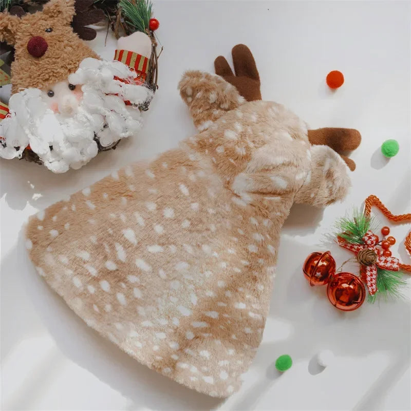 Pet Christmas Apparel Elk Cloak Dog Cat Warm Clothing Easy To Wear Clothes Hat Decorate Puppy Kitten Cape Pets Dress Up Winter