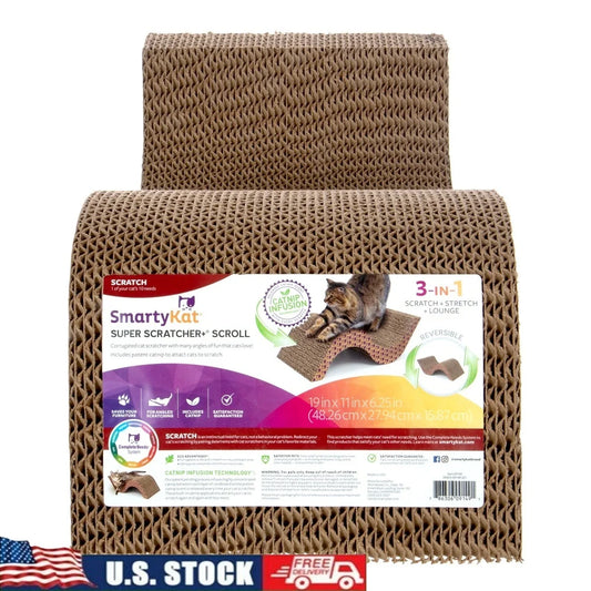Indoor Cat Scratcher Wide Corrugated Catnip Infused Scratching Post Eco-Friendly Recycled Material Paws Off Furniture Stress