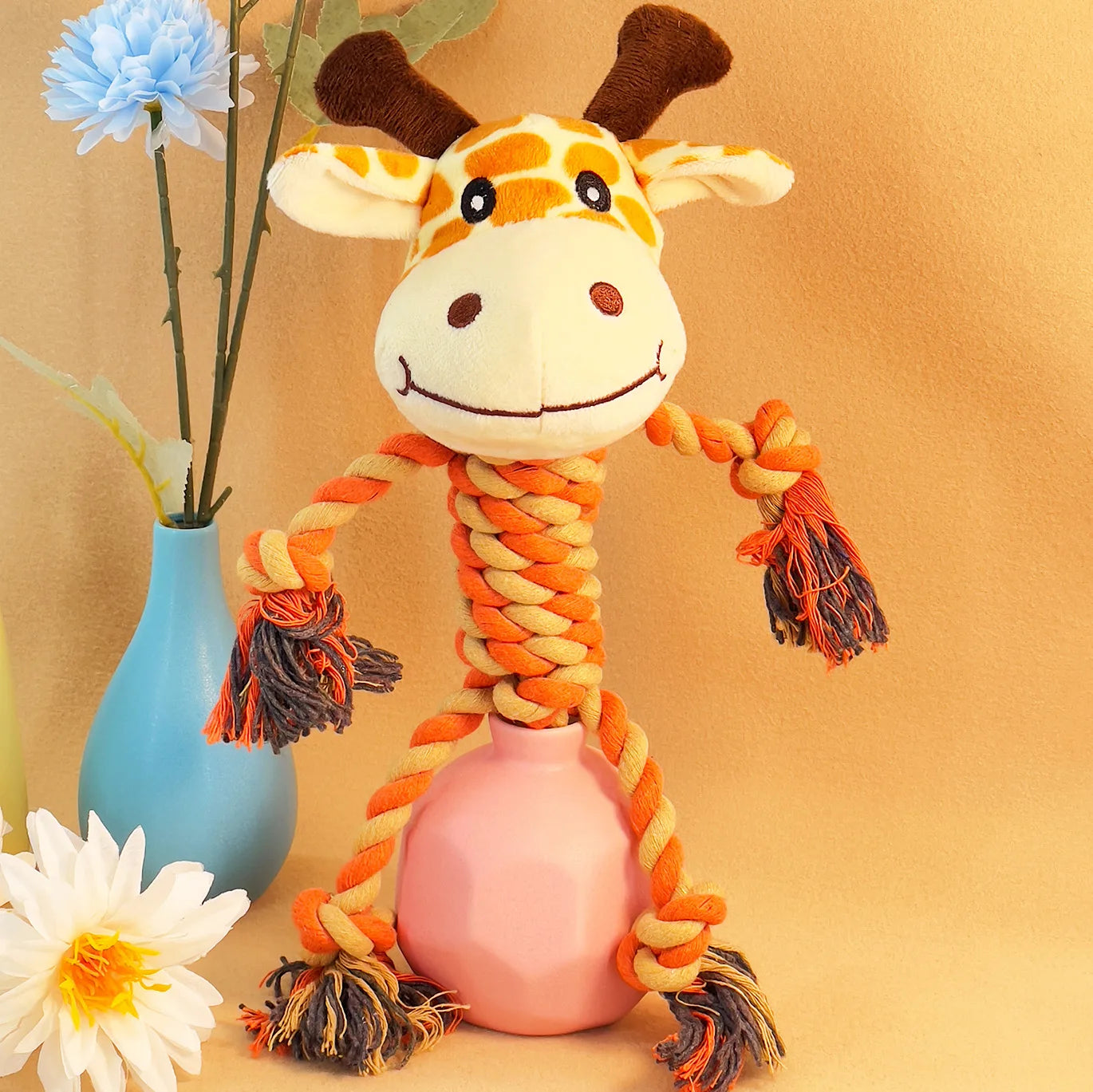 Cute Plush Dog Rope Toy Durable Chew & Squeaky Pet Toy for Aggressive Chewers, Fun Interactive Play for Puppies & Dogs