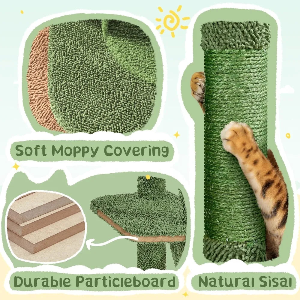 Cactus Cat Tree, 63″ H Multi-Level Cat Tower for Indoor Cats, Tall Climbing Tower with Sisal-Covered Scratching Posts
