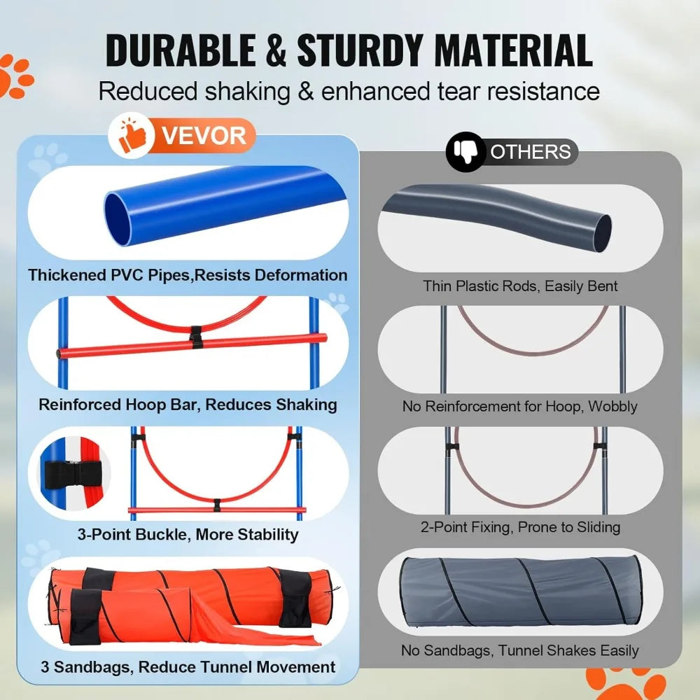 Dog Agility Course Backyard Set, 13pcs Agility Training Equipment for Dogs, 2 Tunnels with Sandbags,Adjustable Hurdles,Weave Po