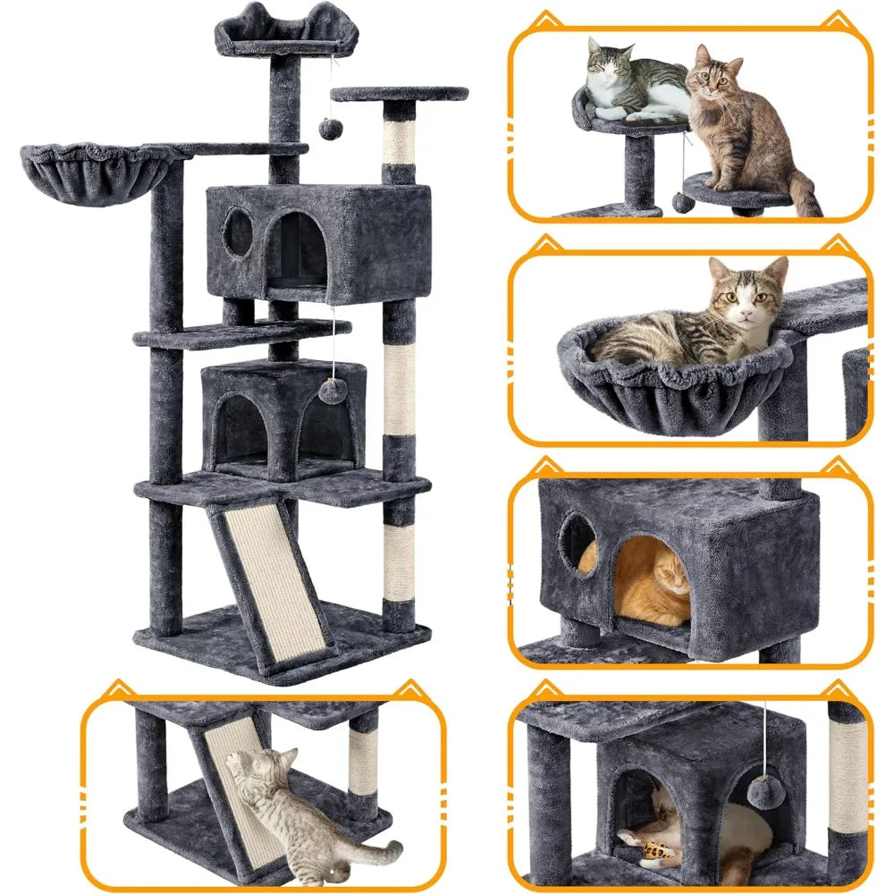 Topeakmart 57 inches Multi-Level Cat Tree Cat Condo with Scratching Posts Kittens Activity Tower Pet Play House Furniture