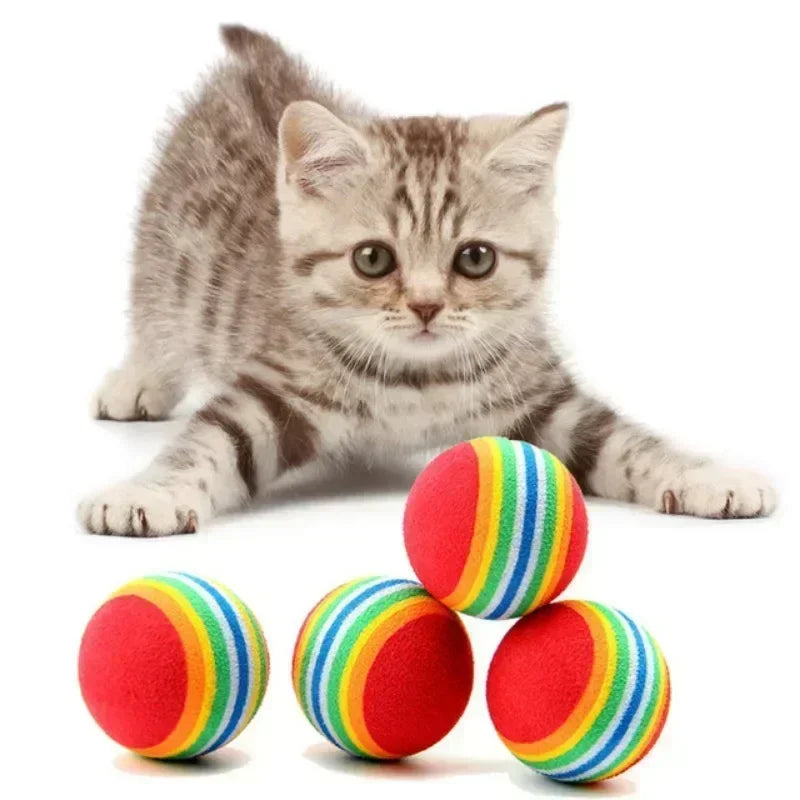 EVA Interactive Toy Ball Pet Cat Throwing Fun Rainbow Ball Chewing Rattle Scratching Foam Ball Dog Supplies Cat Toy