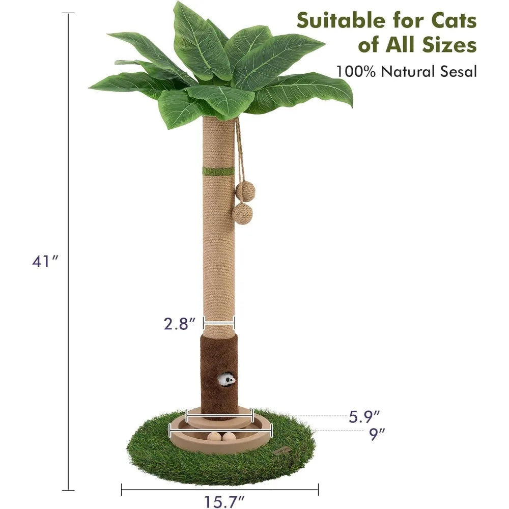 ' Tall Cat Scratcher Tree Tower Scratching Posts for Indoor Cats with Cat Toy Mouse Hole and Interactive Wooden Ball