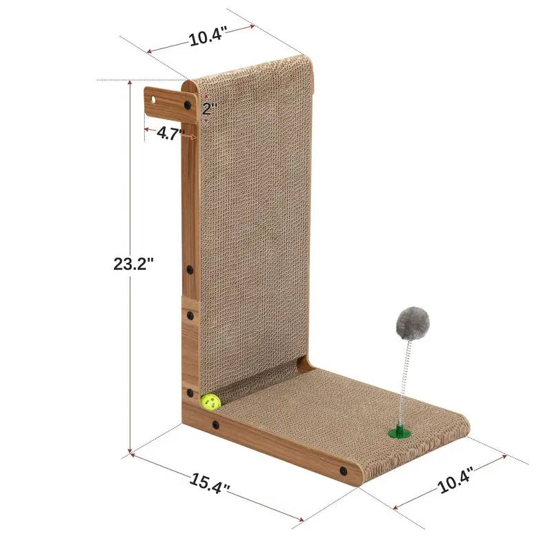 L Shaped Cat Scratcher with Play Ball Durable Scratching Board for Indoor Cats Interactive Hanging Toy Space Saving