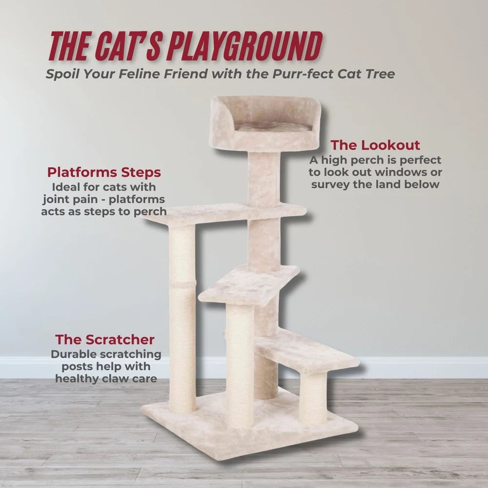 4-Level 40.2" Cat Tree with Plush Bed and Jute Scratching Posts Cats Cozy Retreat and Climbing Furniture