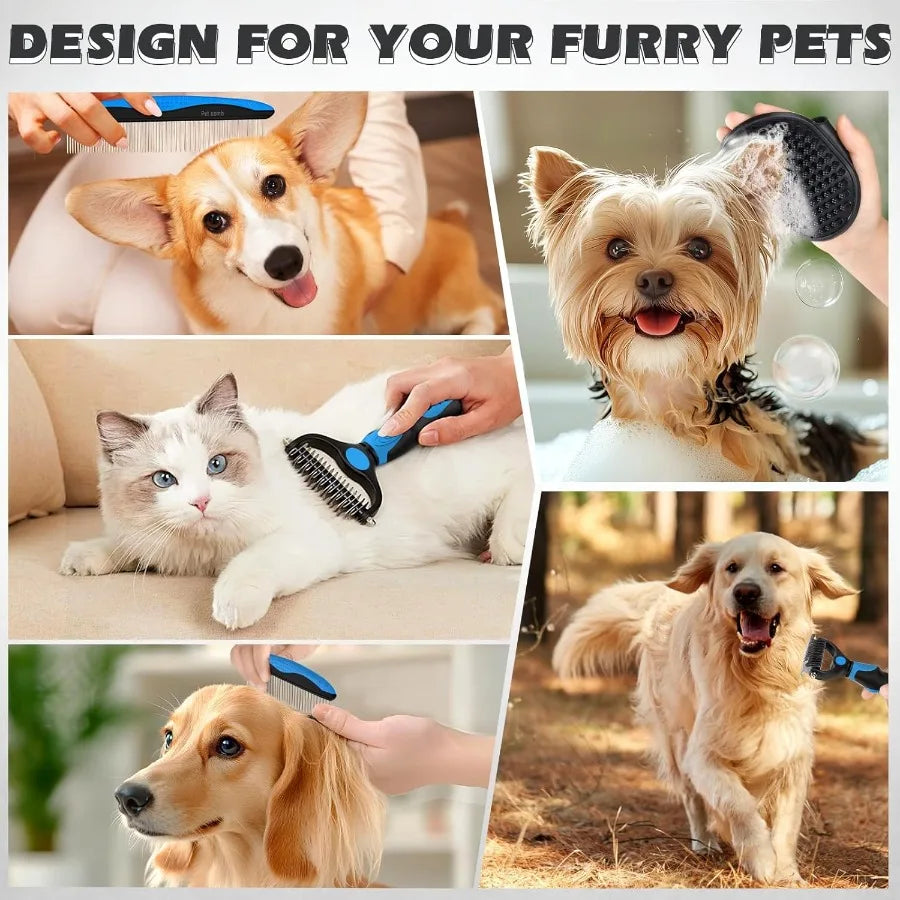 3PCS Pet Grooming Rake Metal Comb Bath Brush for Dogs and Cats DoubleSided Dematting Tool ExtraWide Deshedding Dog Brush for Lo