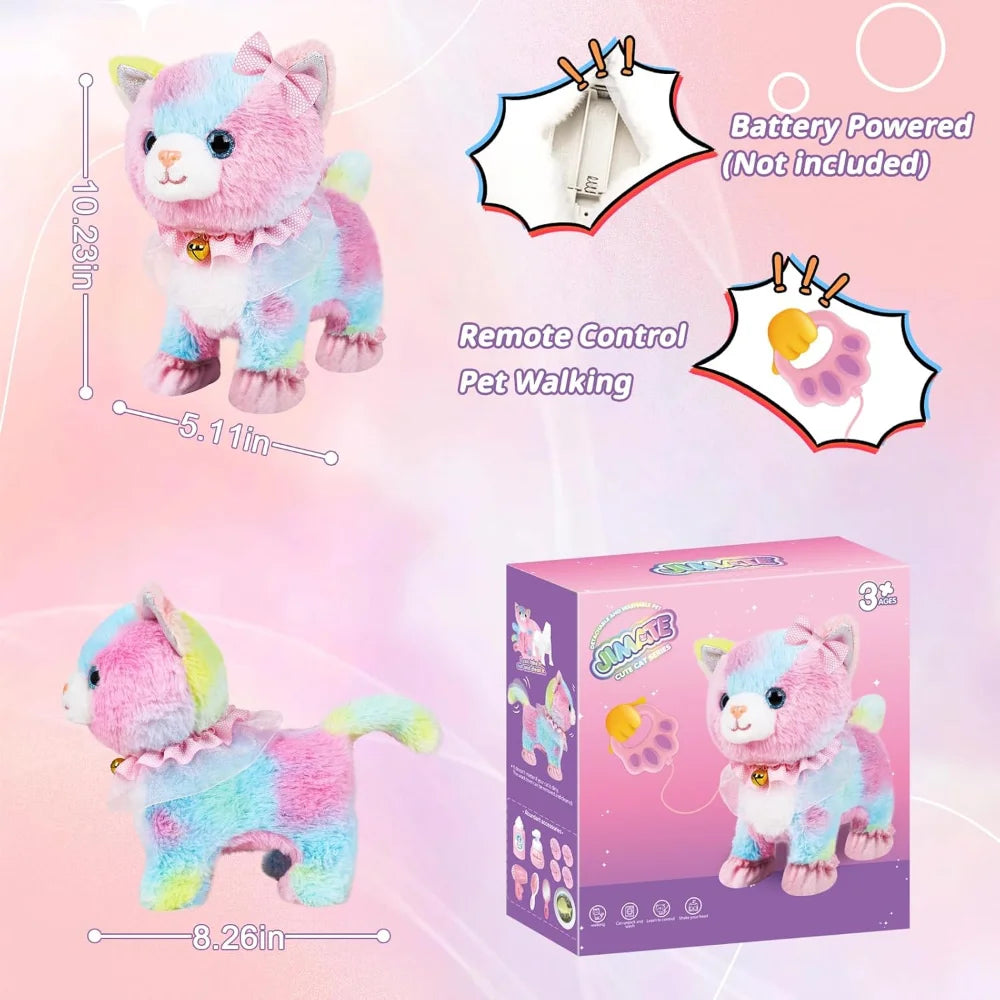 Interactive Electronic Plush Toy, Walking and Barking Robot Colorful Cat Plush, Remote Control Kitten Pets, Best Gifts for Girls