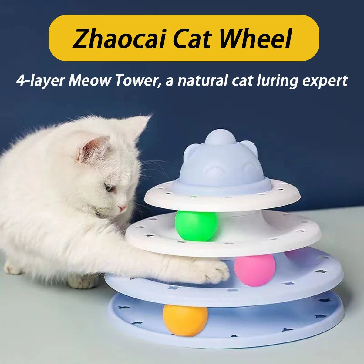 4 Levels Cat Toy Tower Turntable Roller Balls Toys Interactive Intelligence Training Track Puzzle Funny Games Accessories