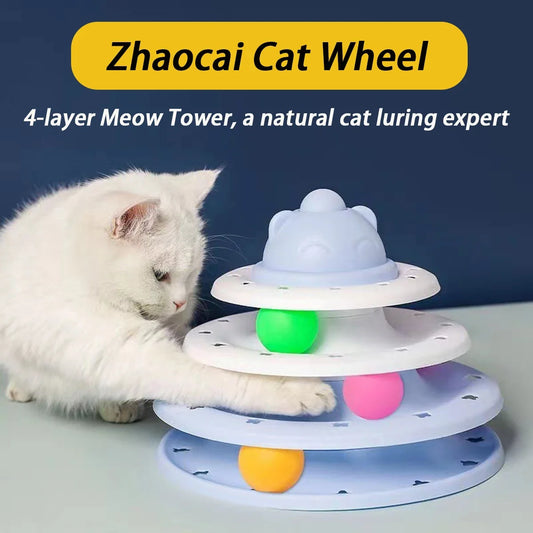 4 Levels Cat Toy Tower Turntable Roller Balls Toys Interactive Intelligence Training Track Puzzle Funny Games Accessories
