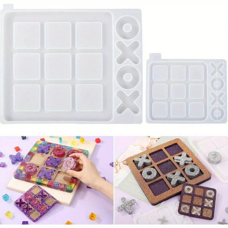 2pcs Large Tic Tac Toe Resin Mold Casting, Large Epoxy Resin Silicone Molds for DIY Tabletop Board Game, Travel Game