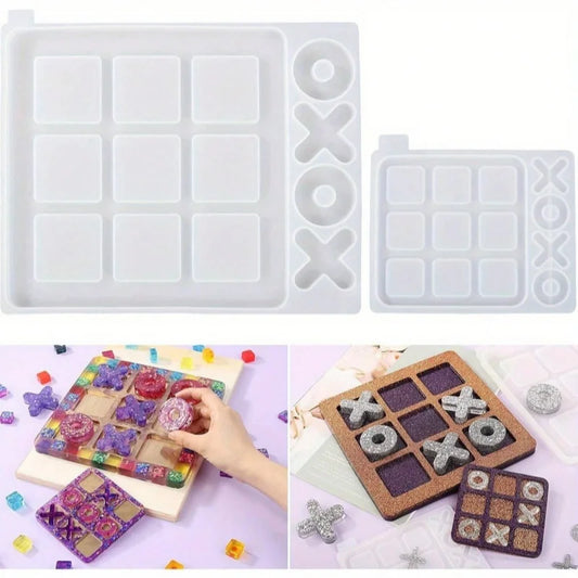 2pcs Large Tic Tac Toe Resin Mold Casting, Large Epoxy Resin Silicone Molds for DIY Tabletop Board Game, Travel Game