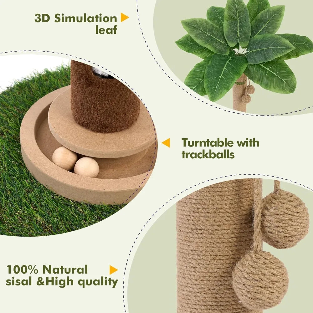 ' Tall Cat Scratcher Tree Tower Scratching Posts for Indoor Cats with Cat Toy Mouse Hole and Interactive Wooden Ball