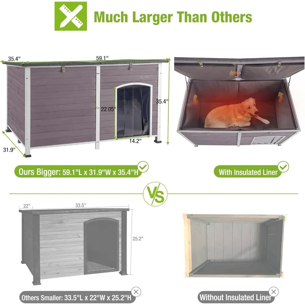 59.1" Extra Large Dog House Outdoor Insulated for Winter with Durable Metal Fame, Grey