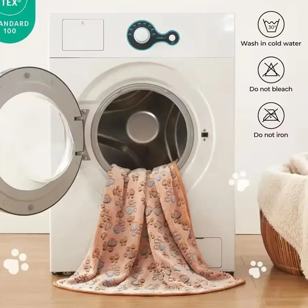 Dog Blanket Washable Fuzzy Soft Pet Mat Throw Cover for Kennel Crate Bed Cute Paw Pattern Puppy Cat Bed Blanket Mat Pet Blankets