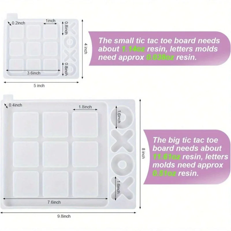 2pcs Large Tic Tac Toe Resin Mold Casting, Large Epoxy Resin Silicone Molds for DIY Tabletop Board Game, Travel Game