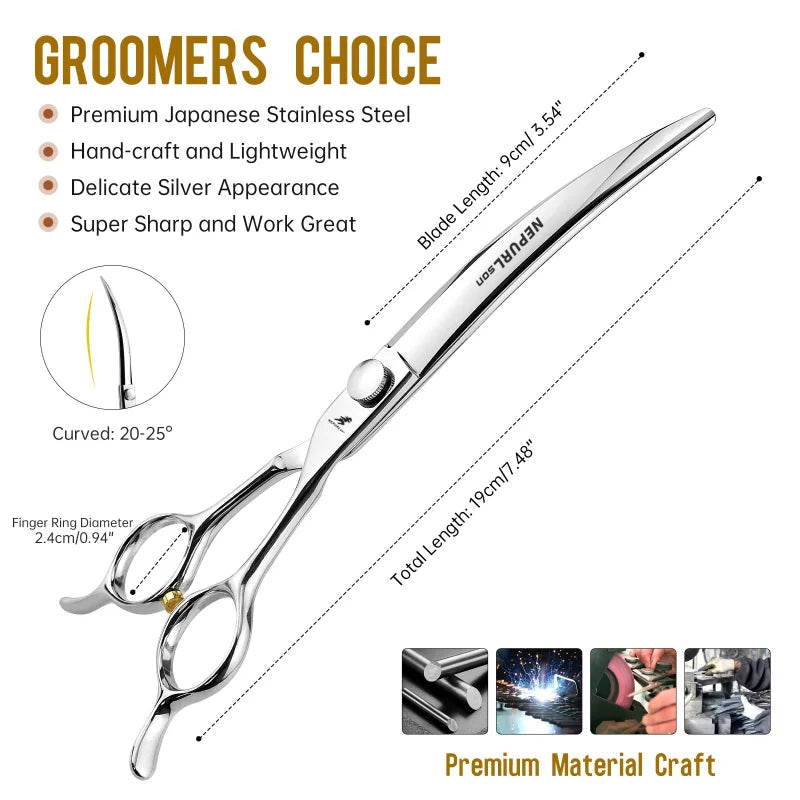 7.5 Inch Pet Scissors Professional High Quality For VG10 Pets Grooming Hair Shears Hairdressing Scissors Curved Scissors