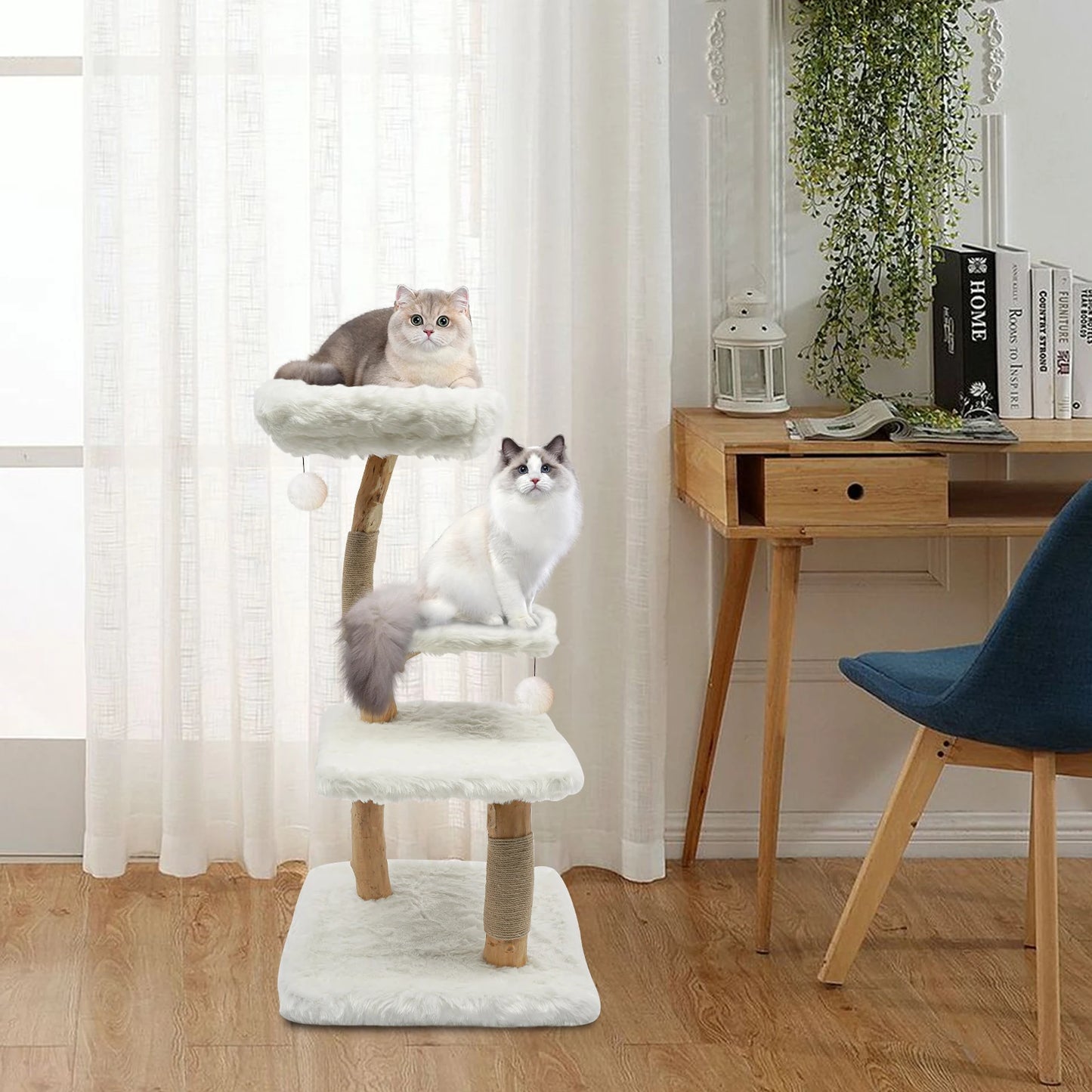 Load 22-33 Lbs Cat Tree with Hemp Ropes Plush Balls Cat Small Cat Tower for Cat Scratcher Board Cat Toys 4 Springboards