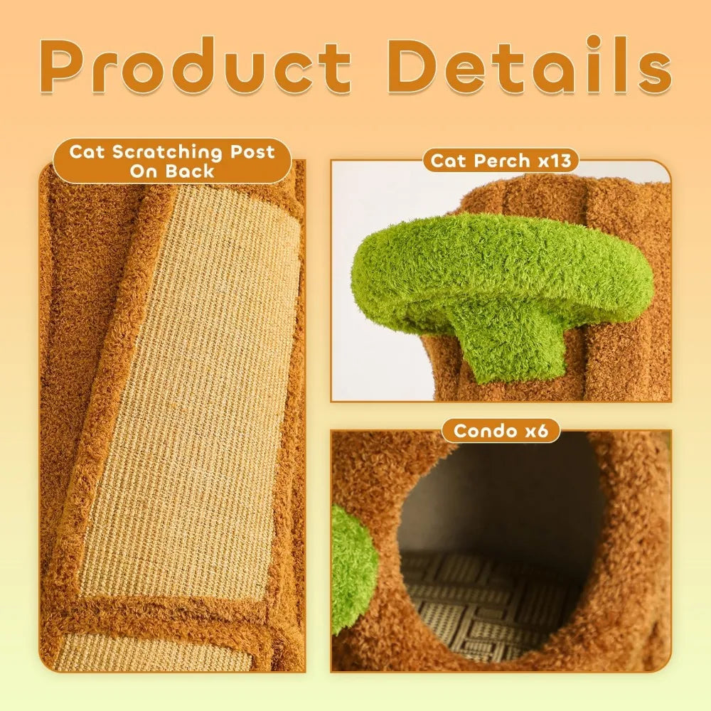 90.5'' Luxury Cat Tree for Indoor Cats, All-in-One Tall Cat Tower with Scratching Post, Multi-Level House, Solid Wood Condo for