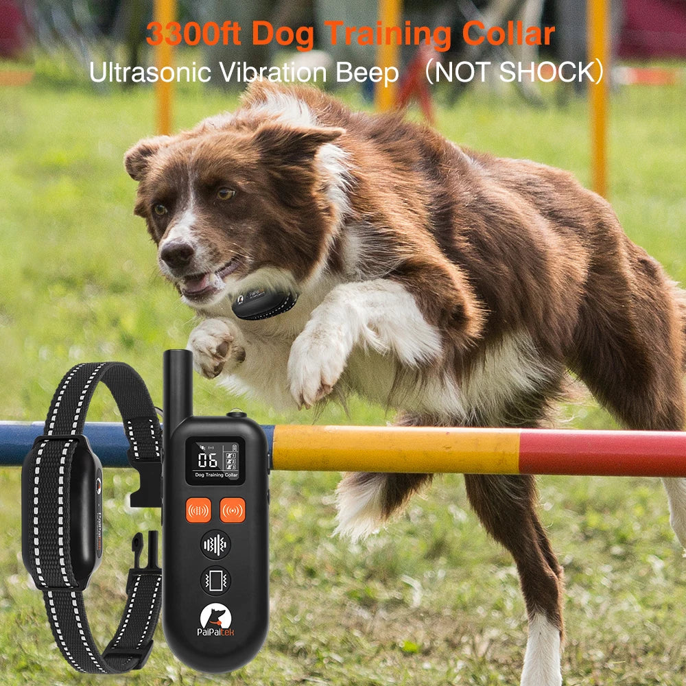 Ultrasonic Dog Training Collar with Remote 3300ft, 3 Modes Vibration / Beep, No Shock Security Lock for Small Medium Large Dogs