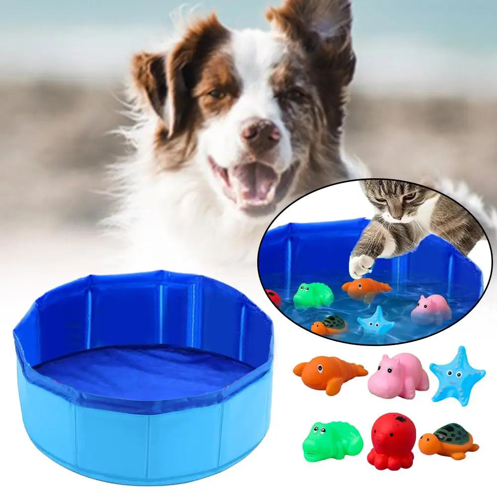 Foldable Dog Bath Swimming Pool Cat Pool Toy With Fish-Water Endless Self Play Interactive Cat Toys Pet Cleaning Water Basin