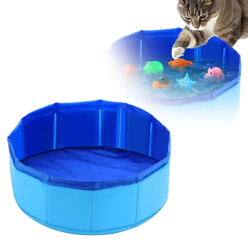 Foldable Dog Bath Swimming Pool Cat Pool Toy With Fish-Water Endless Self Play Interactive Cat Toys Pet Cleaning Water Basin