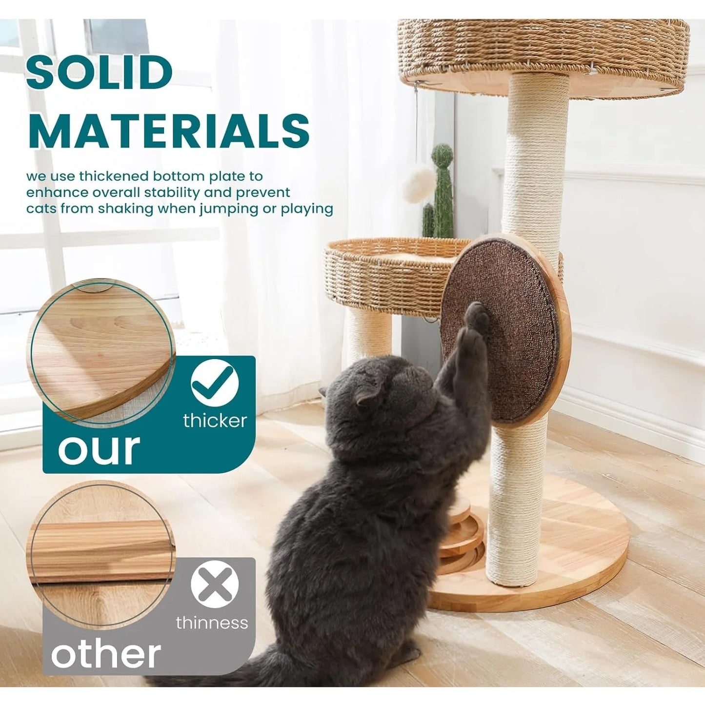 Cat Tree,Modern Cat Tower  Scratching Posts, Hand-Woven Beds & Toys | Heavy-Duty 20lbs Capacity,Indoor Cat Furnit