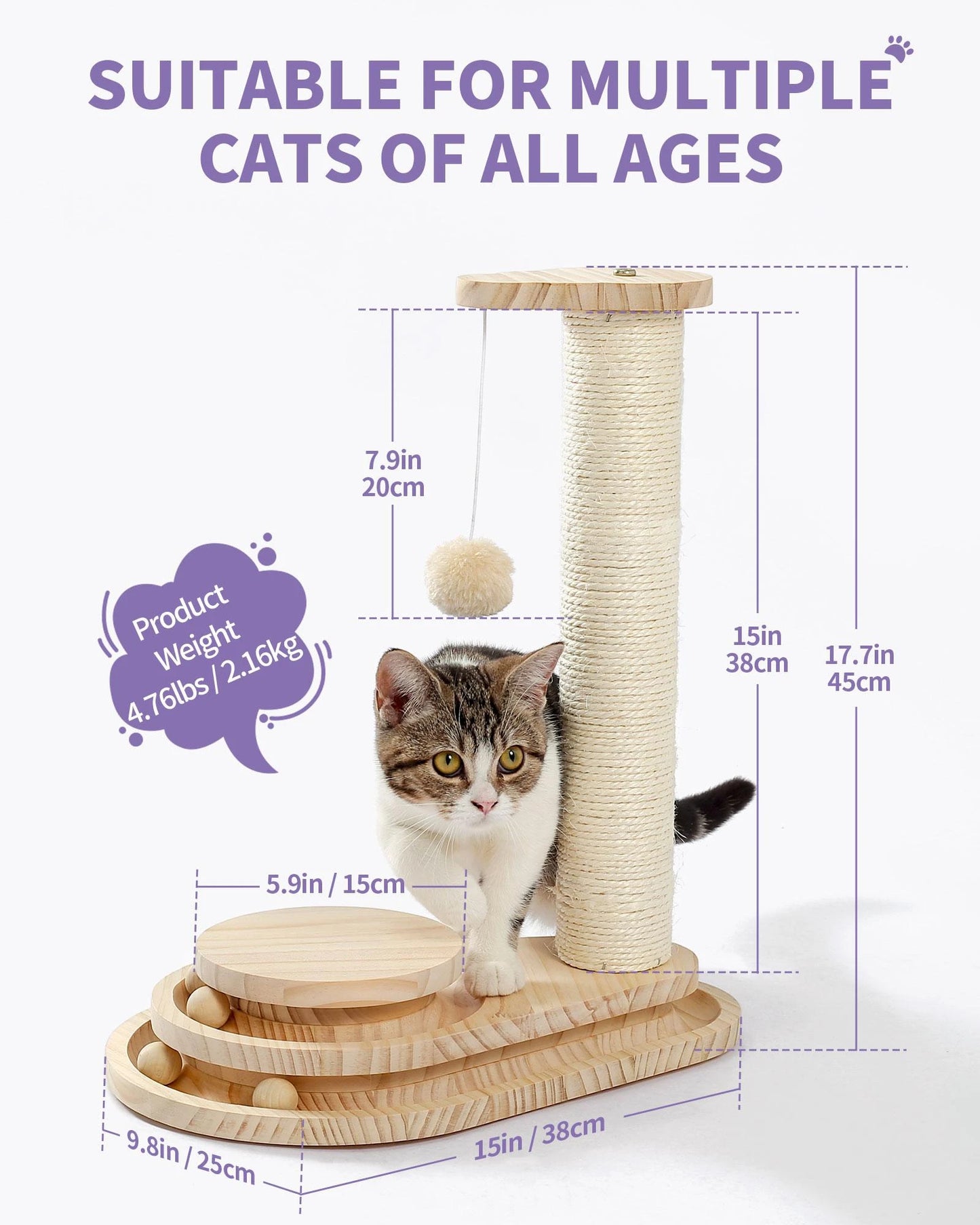 Scratching Post Self Groomer Indoor Cats Cloud Soft Perch Rest 17.5" Tall Natural Sisal Scratcher Cat Grooming Interactive