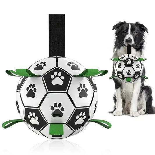 1 Pcs Interactive Dog Toys for Tug of War Dog Soccer Ball with Straps for Indoor Outdoor Dog Tug Toy Sturdy Ball Fetch Toy