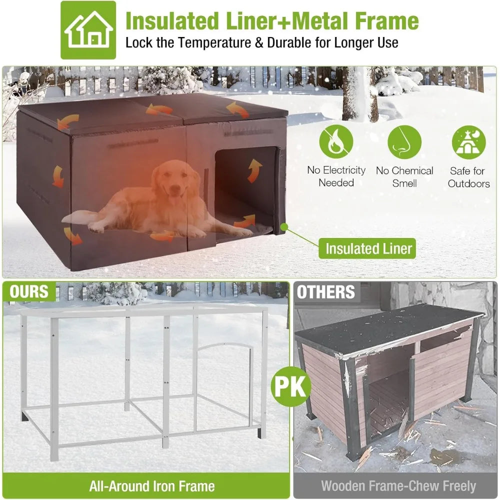 59.1" Extra Large Dog House Outdoor Insulated for Winter with Durable Metal Fame, Grey