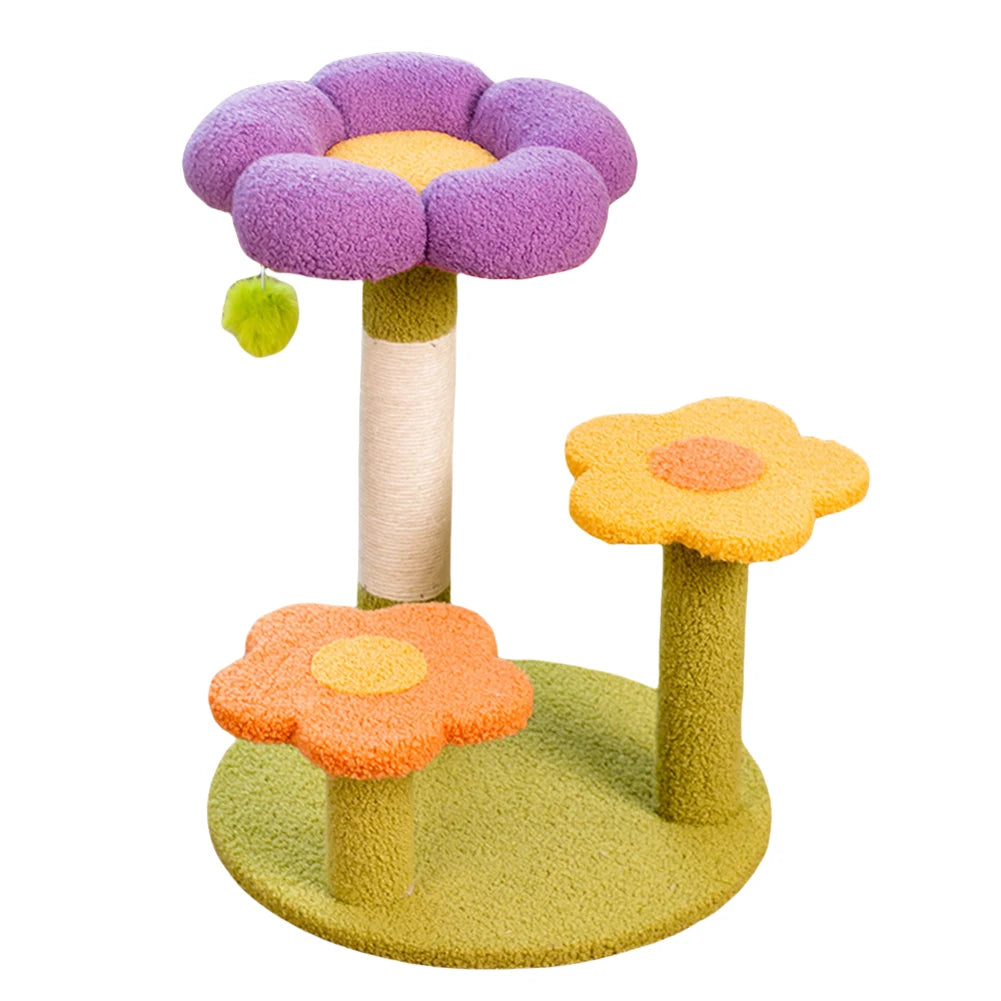 Flower Cat Tree Tower Cat Climbing Frame Sisal Wrapped Small Cat Tower Multi-Function Interactive Cat Tower 3 Layer Pet Supplies