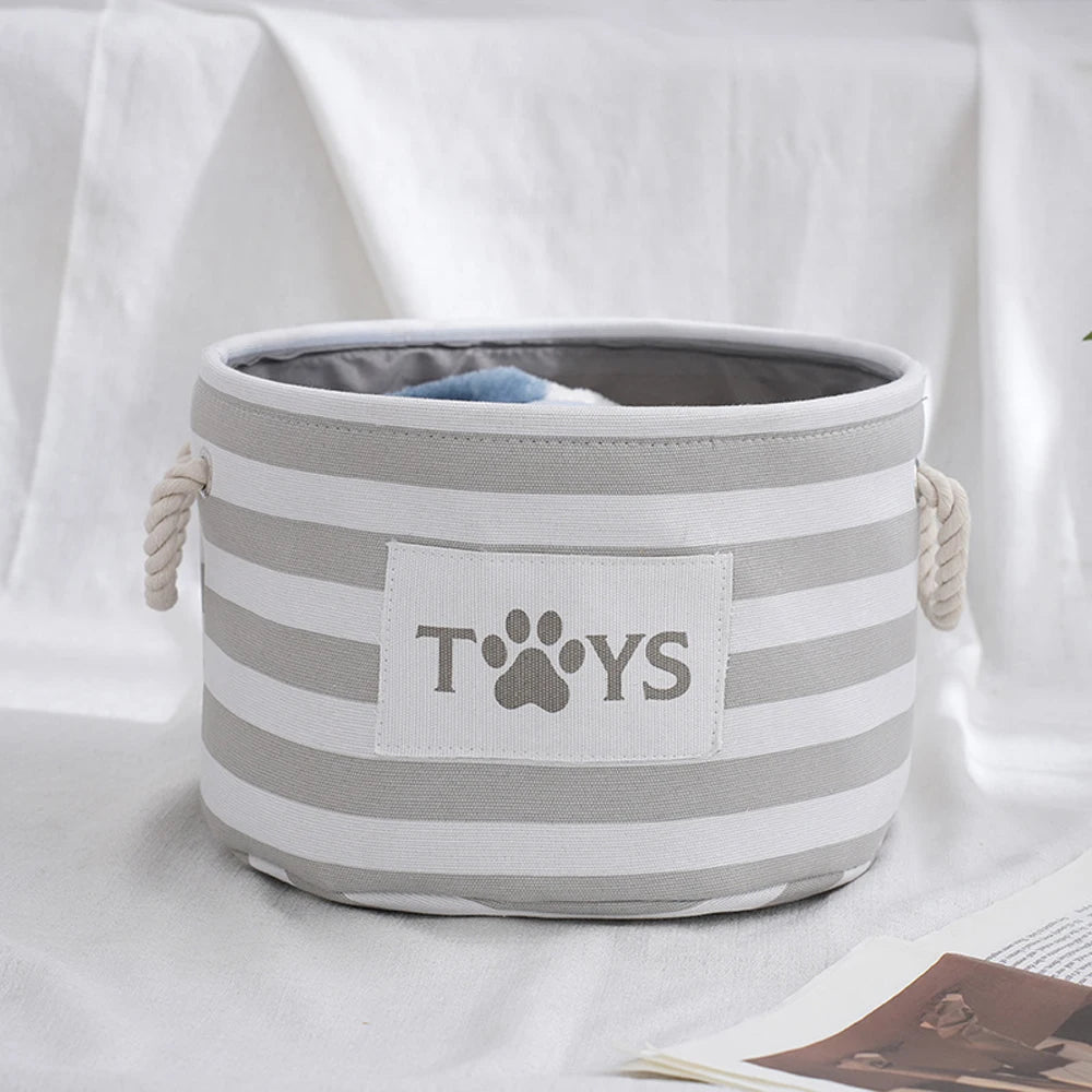 Striped Claw Round Dog Pet Toy Basket Clothes Storage Box with Handle Pet Supplies