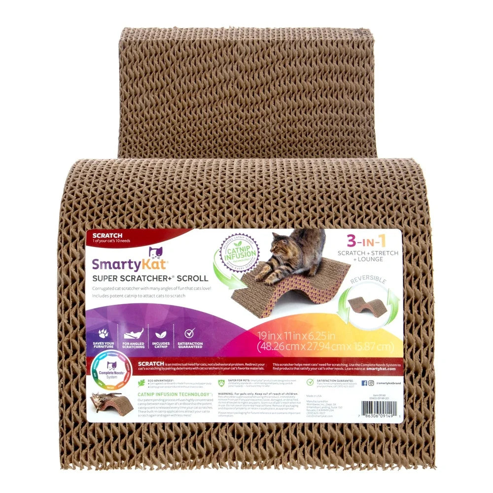 Indoor Cat Scratcher Wide Corrugated Catnip Infused Scratching Post Eco-Friendly Recycled Material Paws Off Furniture Stress