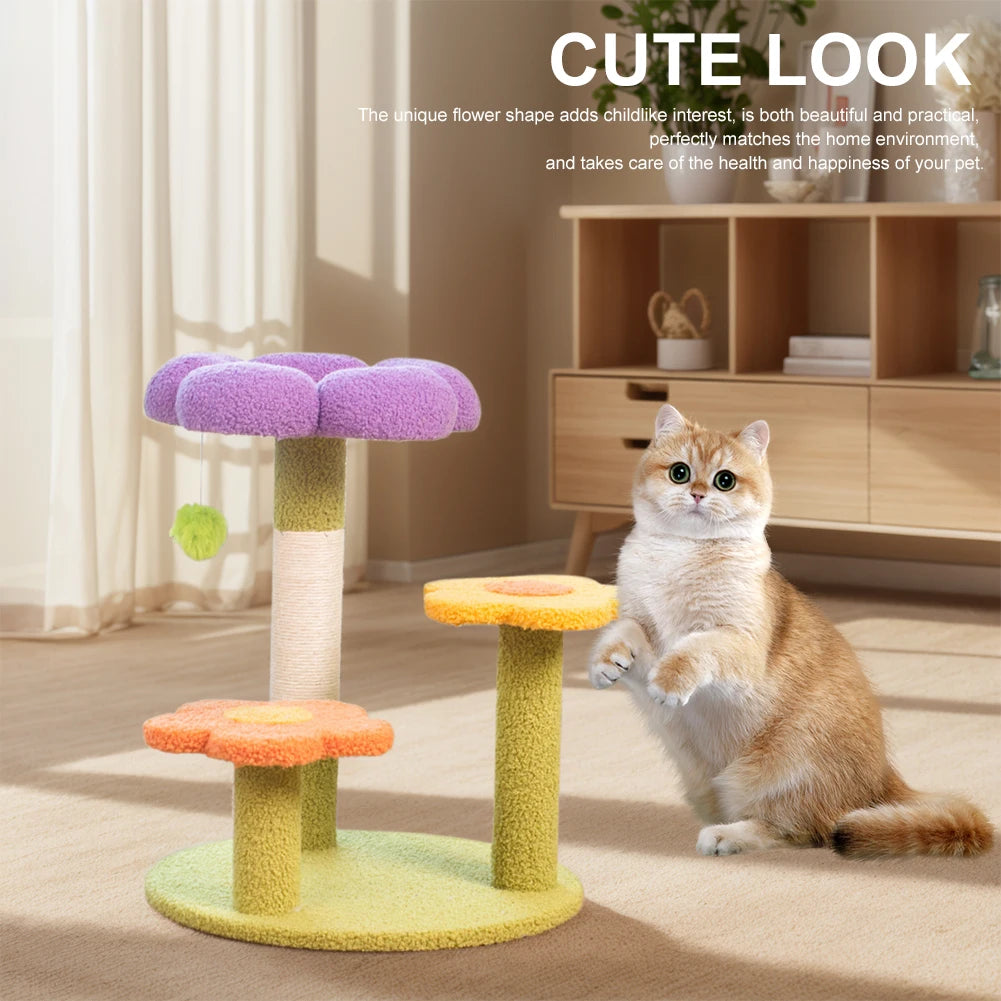 Flower Cat Tree Tower Cat Climbing Frame Sisal Wrapped Small Cat Tower Multi-Function Interactive Cat Tower 3 Layer Pet Supplies