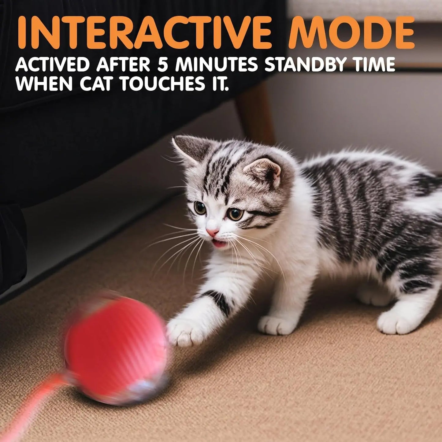 Durable Automatic Chase Ball Cat Toy with Speedy Tail, Interactive Fun for Indoor Cats, Red