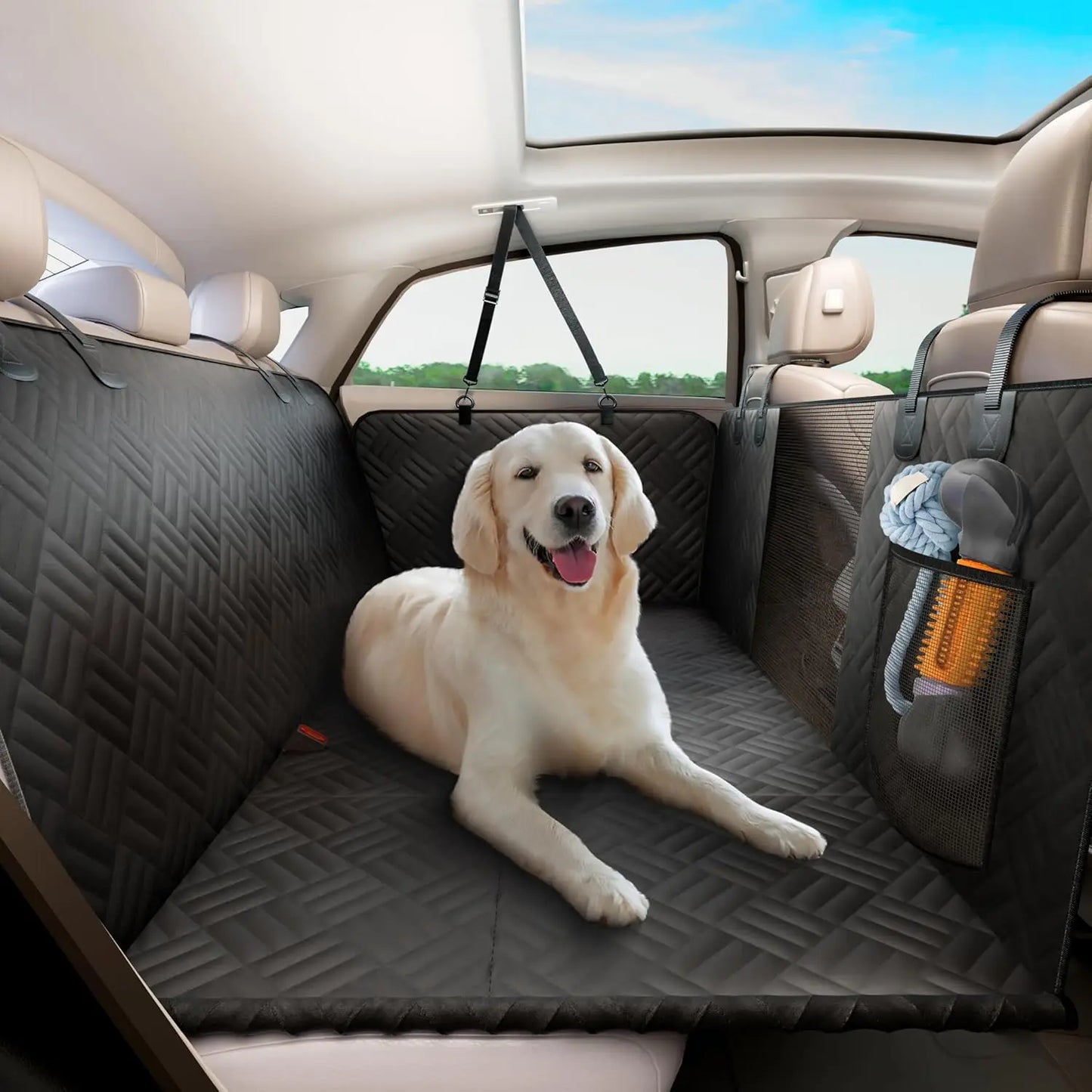 Car Rear Seat Dog Seat Cover, Hard Bottom Rear Seat Extender, Load-Bearing 400 Pounds, 600D Heavy-Duty Anti-Scratch Washable Dog Hammock for Cars and Suvs