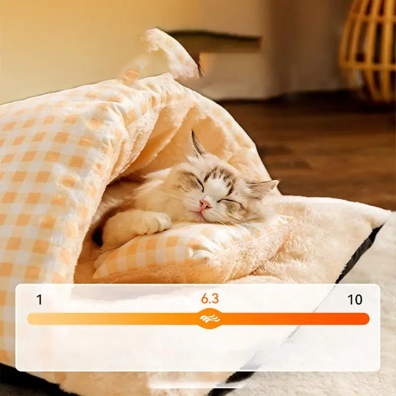 Cat Sleeping Bag Semi-Enclosed Puppy Kitten Warm Comfortable Bed With Pillow Plaid Pet Winter Thickened Plush Pocket Type Nest