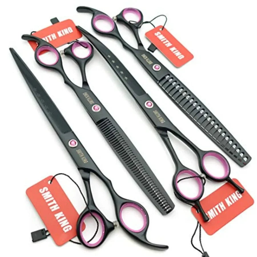 8.0 inches Professional Dog Grooming Scissors Set Straight thinning Curved chunkers 4pcs in 1 Set with Comb