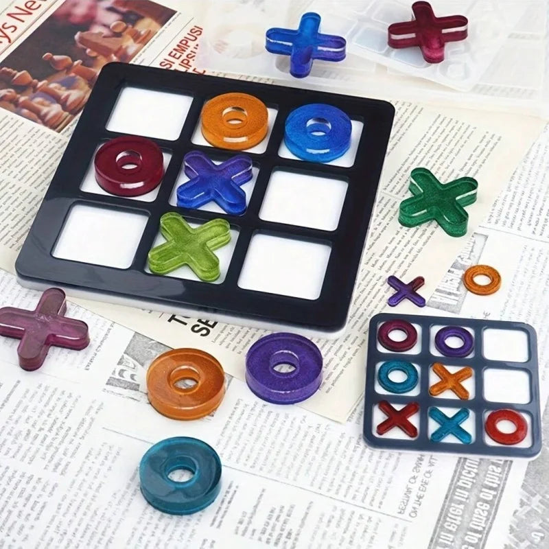 2pcs Large Tic Tac Toe Resin Mold Casting, Large Epoxy Resin Silicone Molds for DIY Tabletop Board Game, Travel Game